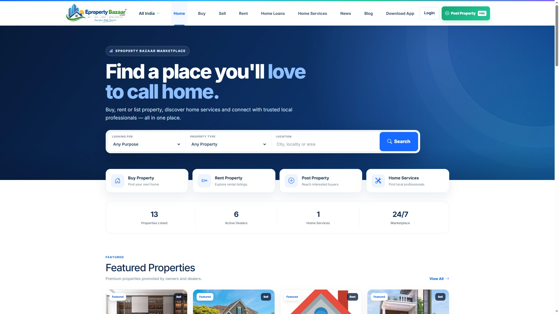 Eproperty Bazaar is a Property website project